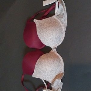 Victoria's Secret PINK  Bras Maroon (Push up) Grey (Regular T Shirt Bra) 2 pack